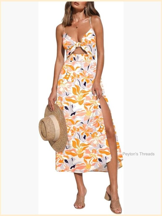 Dresses & Skirts - Sleeveless V Neck Tie Front Cut Out Floral Maxi Sundress